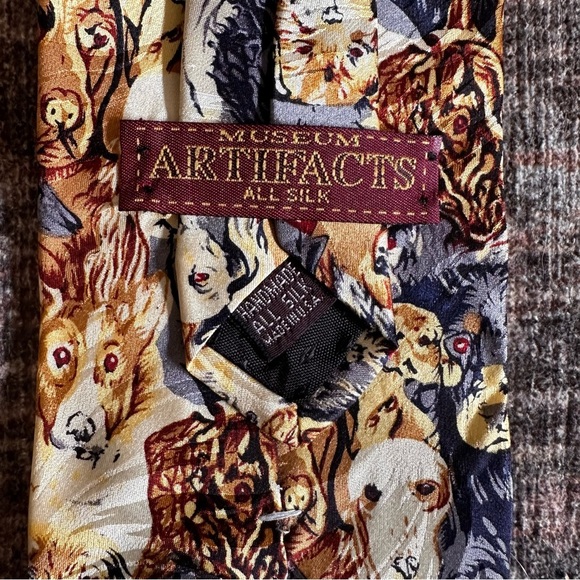 Museum Artifacts All Silk Handmade Dog Print Neck Tie - Picture 5 of 7